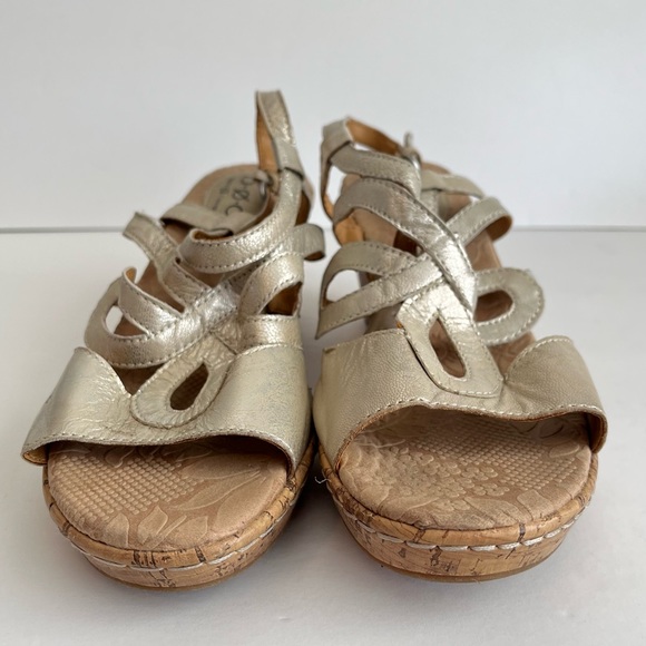 B.O.C. Gold Jayna Cork Wedge Platform Leather Sandals Boho Sz 8 - Picture 5 of 9
